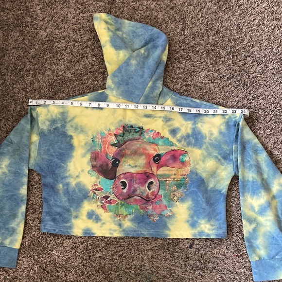 Owl/Cow cropped tie-the hoodie - Picture 6 of 9